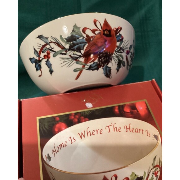 Lenox Winter Greetings 7” Serving Bowl McClung “Home Is Where The Heart Is” - Picture 2 of 13